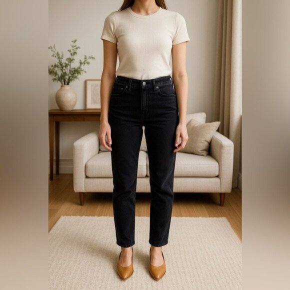 Madewell Mid-Rise Perfect Vintage Jean Black Size 26 Straight Classic Fit - Picture 1 of 9